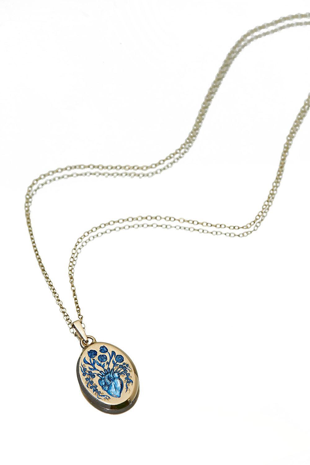 Large Blue Heart Pendant Necklace-YELLOW GOLD-JEWELRYFINE JEWELNECKLACE O-CASTRO SMITH