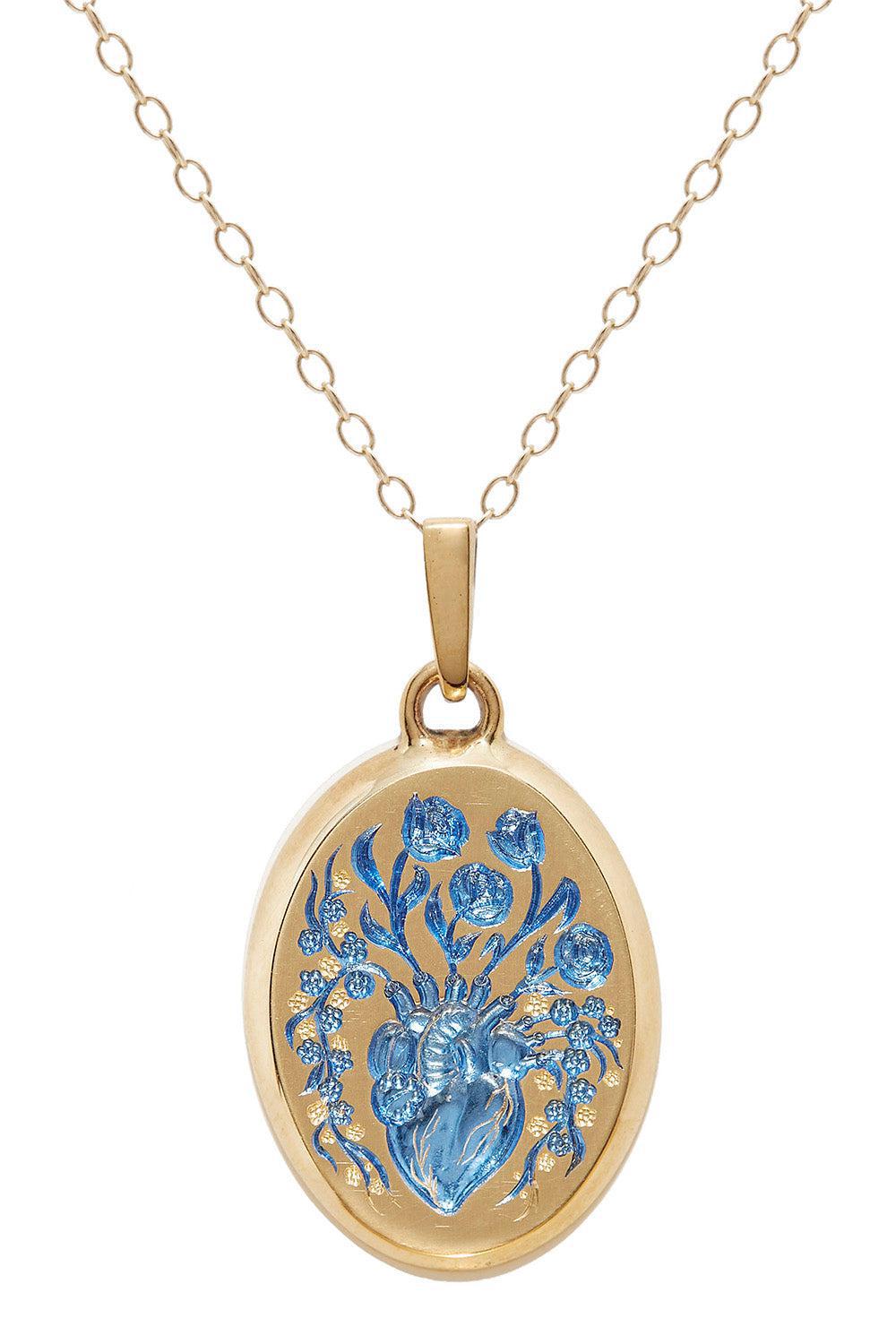 Large Blue Heart Pendant Necklace-YELLOW GOLD-JEWELRYFINE JEWELNECKLACE O-CASTRO SMITH