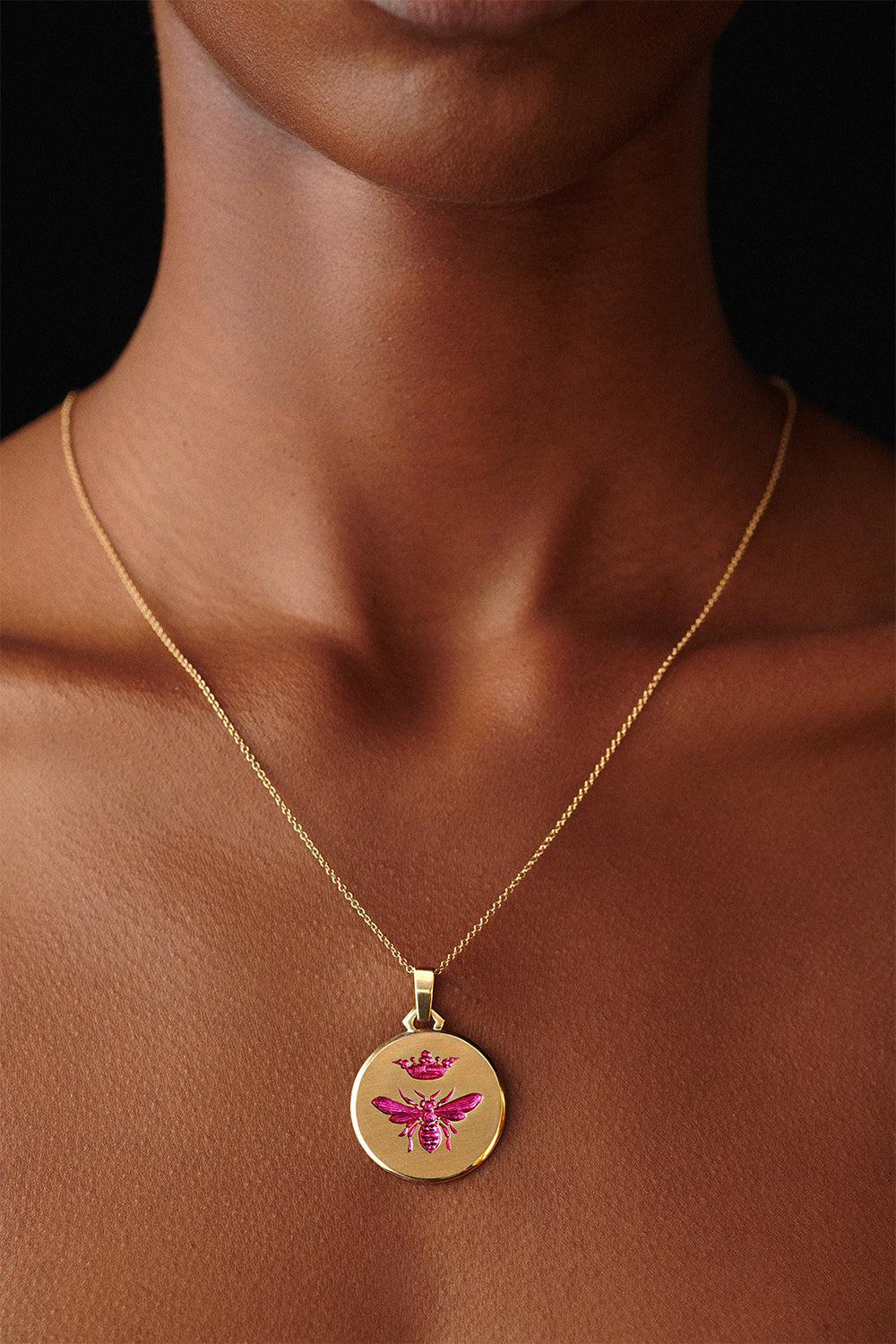 Pink Queen Bee Pendant Necklace-YELLOW GOLD-JEWELRYFINE JEWELNECKLACE O-CASTRO SMITH