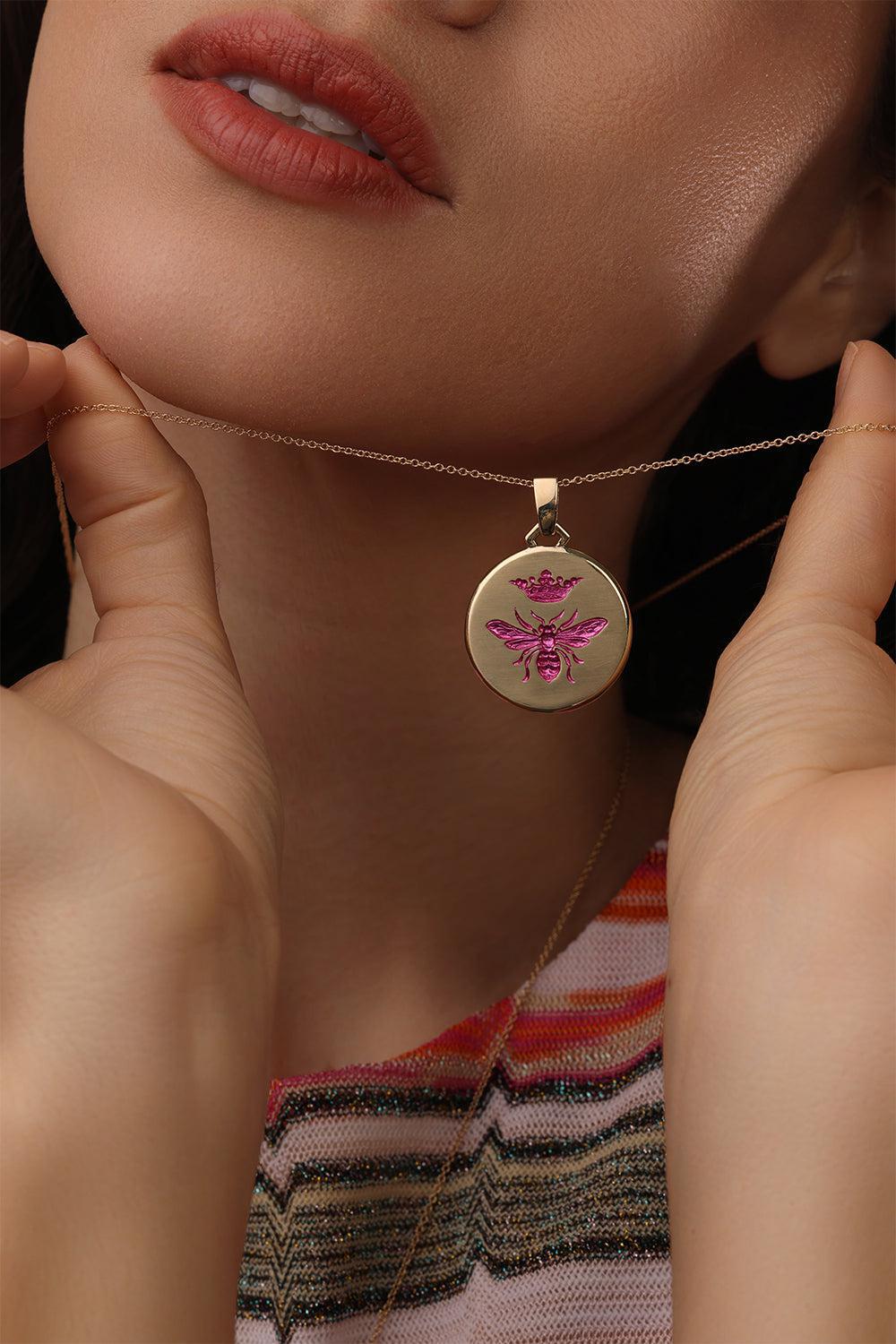 Pink Queen Bee Pendant Necklace-YELLOW GOLD-JEWELRYFINE JEWELNECKLACE O-CASTRO SMITH