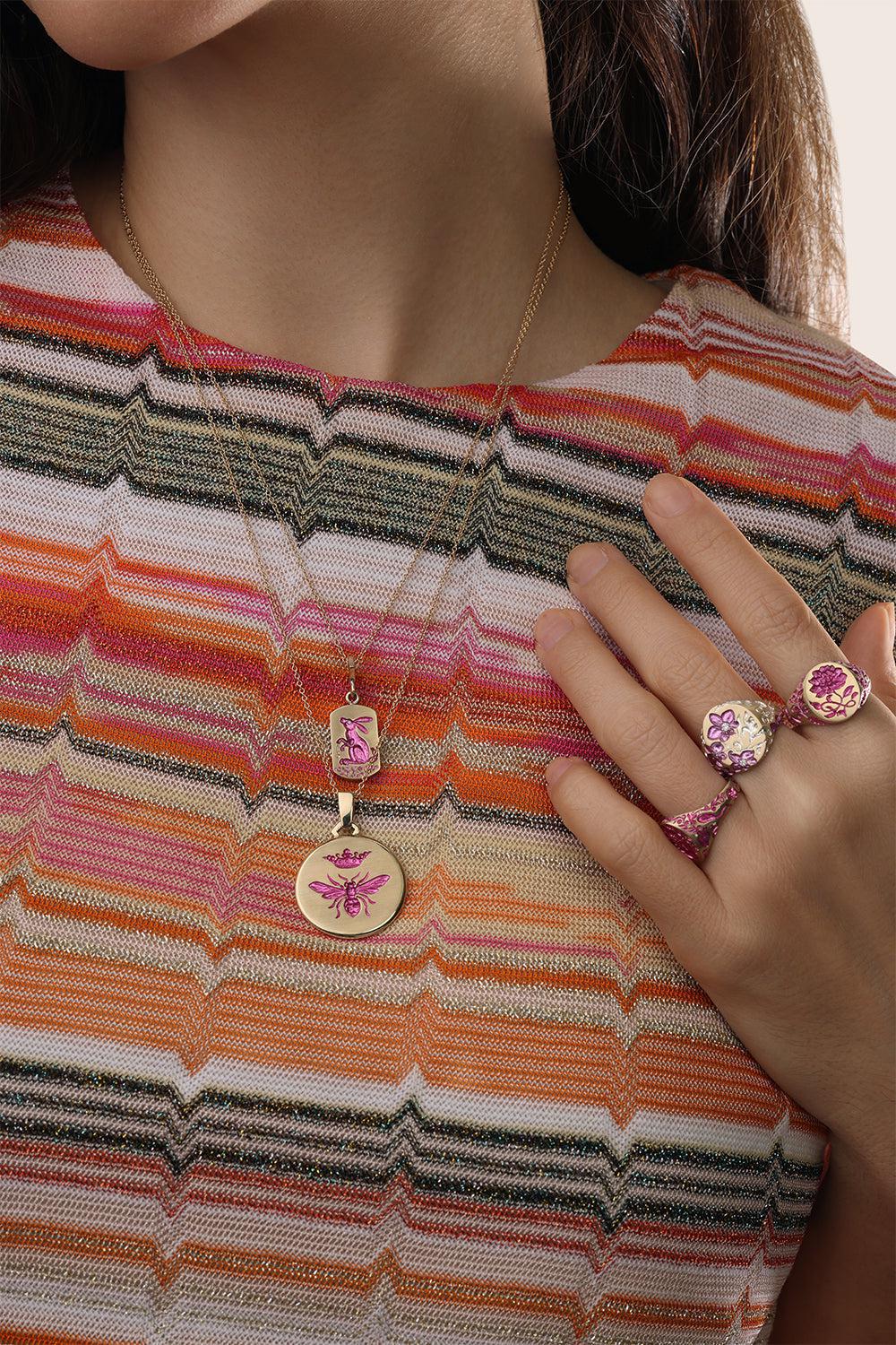 Pink Queen Bee Pendant Necklace-YELLOW GOLD-JEWELRYFINE JEWELNECKLACE O-CASTRO SMITH
