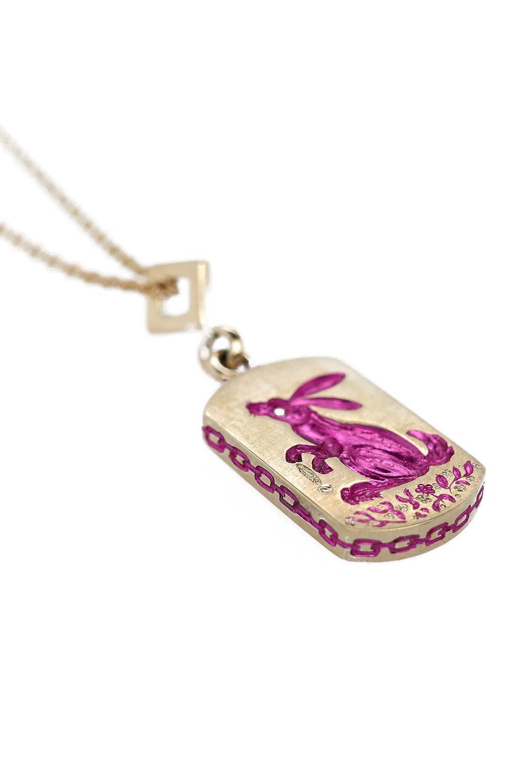 Pink Rabbit Pendant Necklace-YELLOW GOLD-JEWELRYFINE JEWELNECKLACE O-CASTRO SMITH