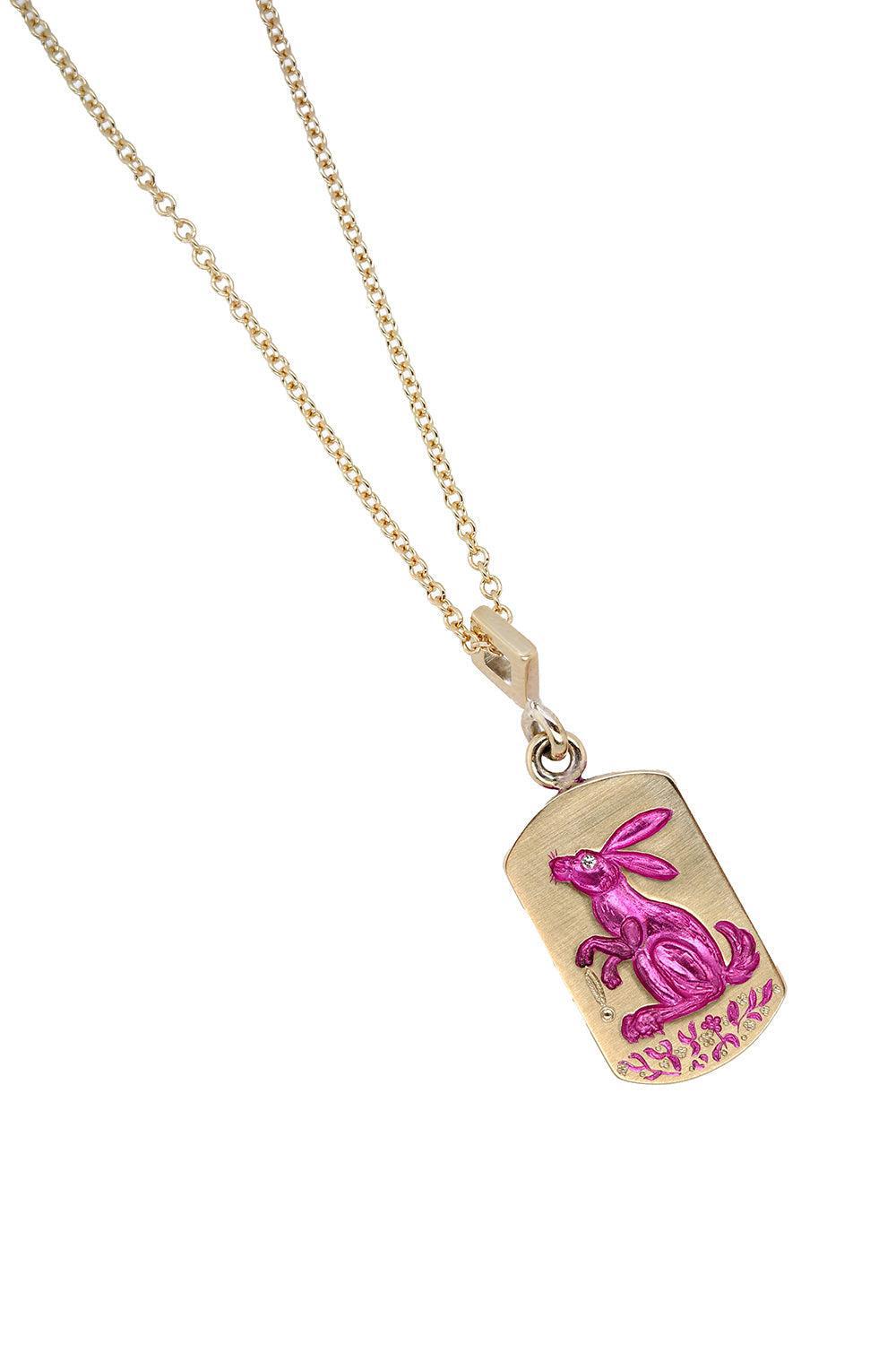 Pink Rabbit Pendant Necklace-YELLOW GOLD-JEWELRYFINE JEWELNECKLACE O-CASTRO SMITH