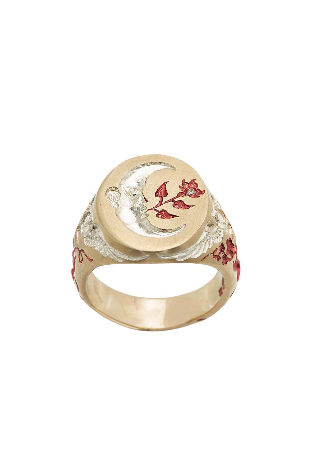 Ruby Moon Owl Signet Ring-YELLOW GOLD-7-JEWELRYFINE JEWELRING-CASTRO SMITH