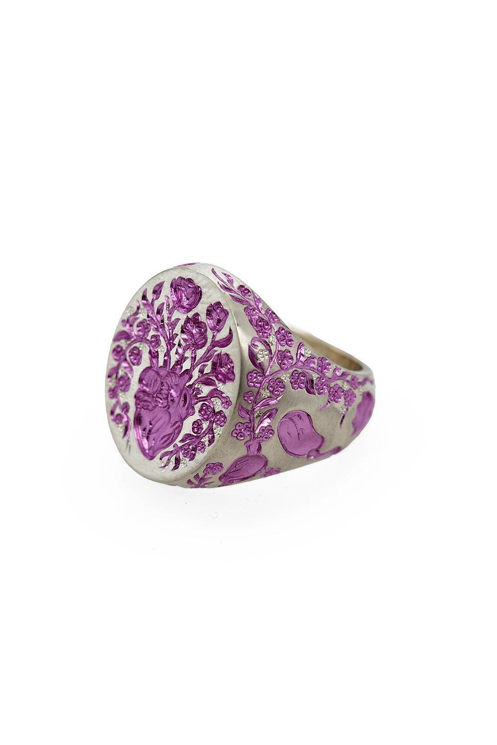 Heavy Heart Purple Signet Ring-WHITE GOLD-6.5-JEWELRYFINE JEWELRING-CASTRO SMITH