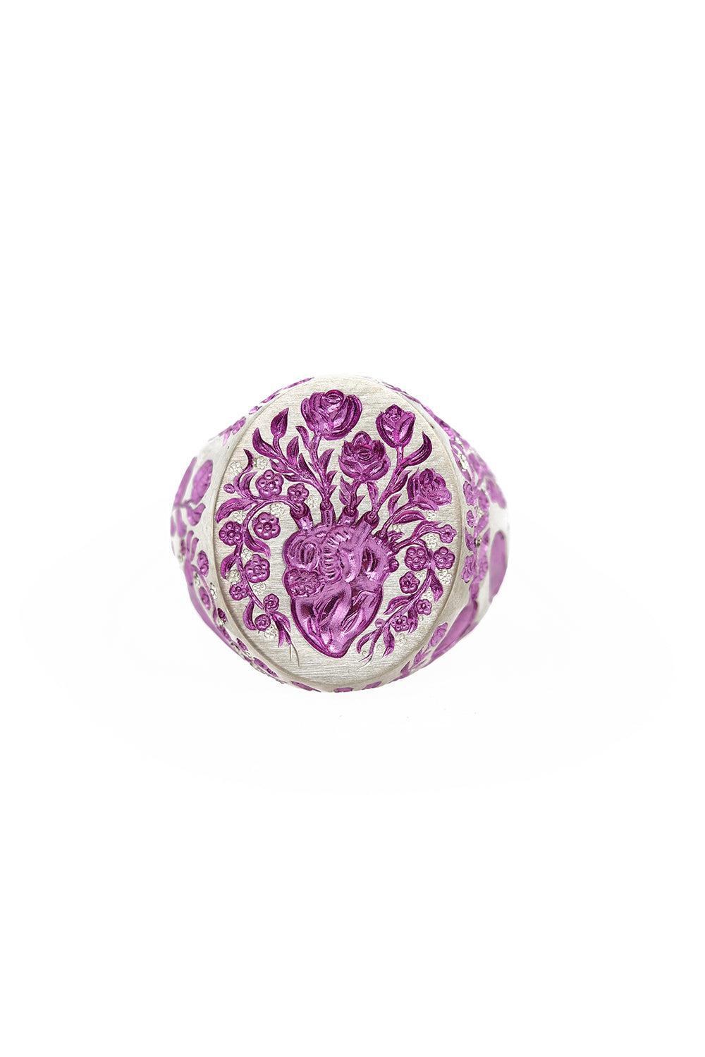 Heavy Heart Purple Signet Ring-WHITE GOLD-6.5-JEWELRYFINE JEWELRING-CASTRO SMITH