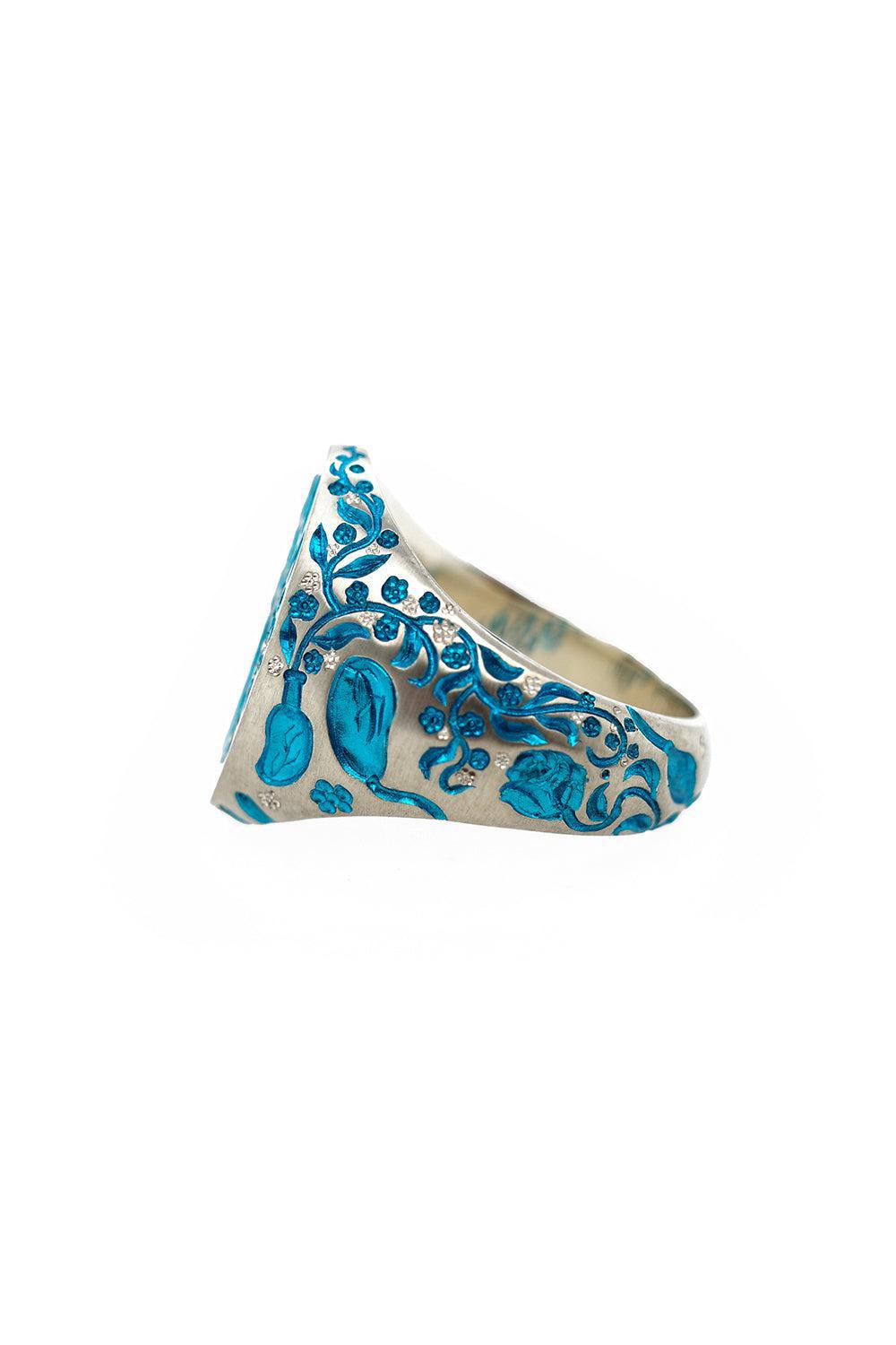 Turquoise Heart Classic Signet Ring-WHITE GOLD-7-JEWELRYFINE JEWELRING-CASTRO SMITH