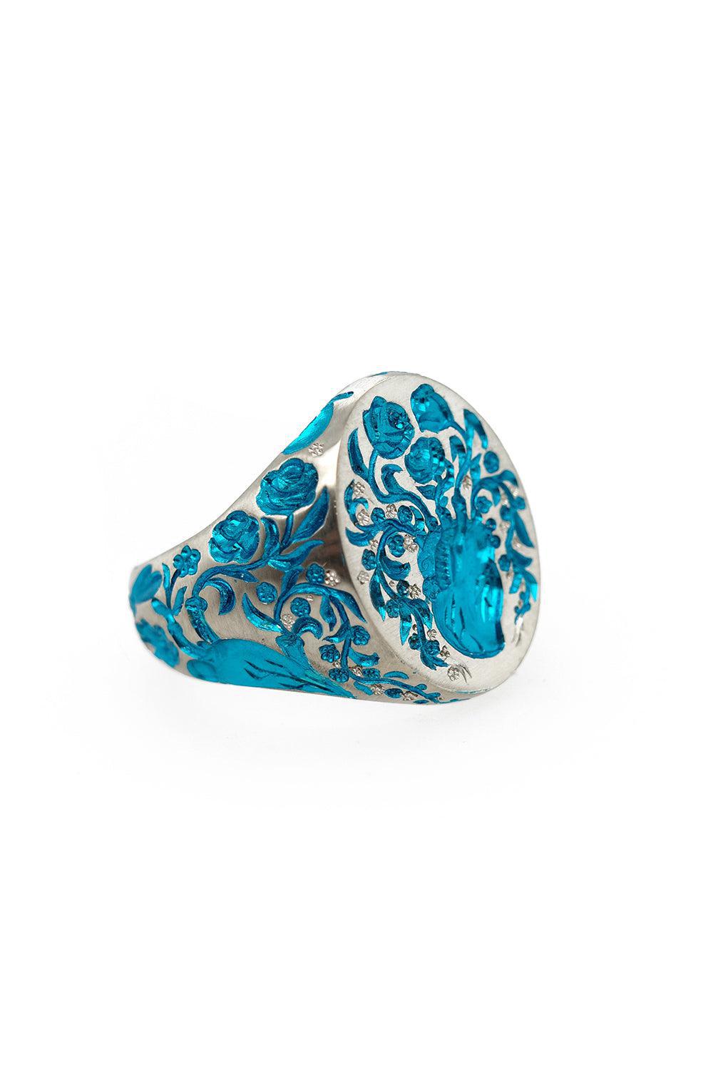 Turquoise Heart Classic Signet Ring-WHITE GOLD-7-JEWELRYFINE JEWELRING-CASTRO SMITH