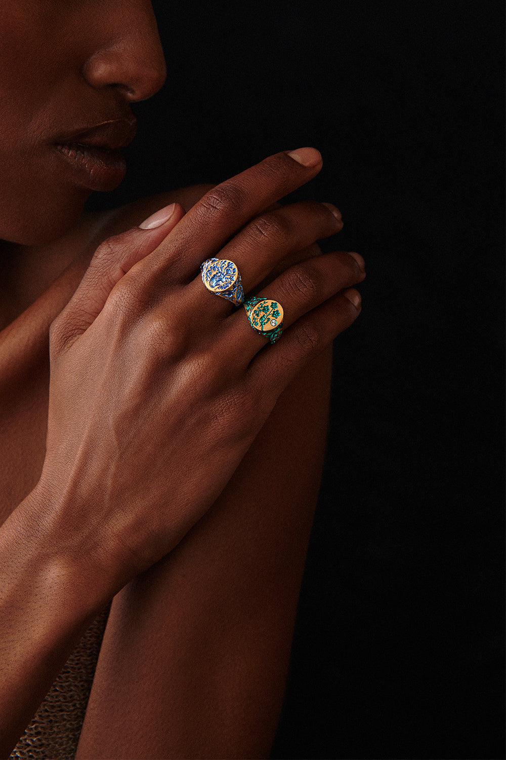 Blue Heart Classic Signet Ring-YELLOW GOLD-6.5-JEWELRYFINE JEWELRING-CASTRO SMITH