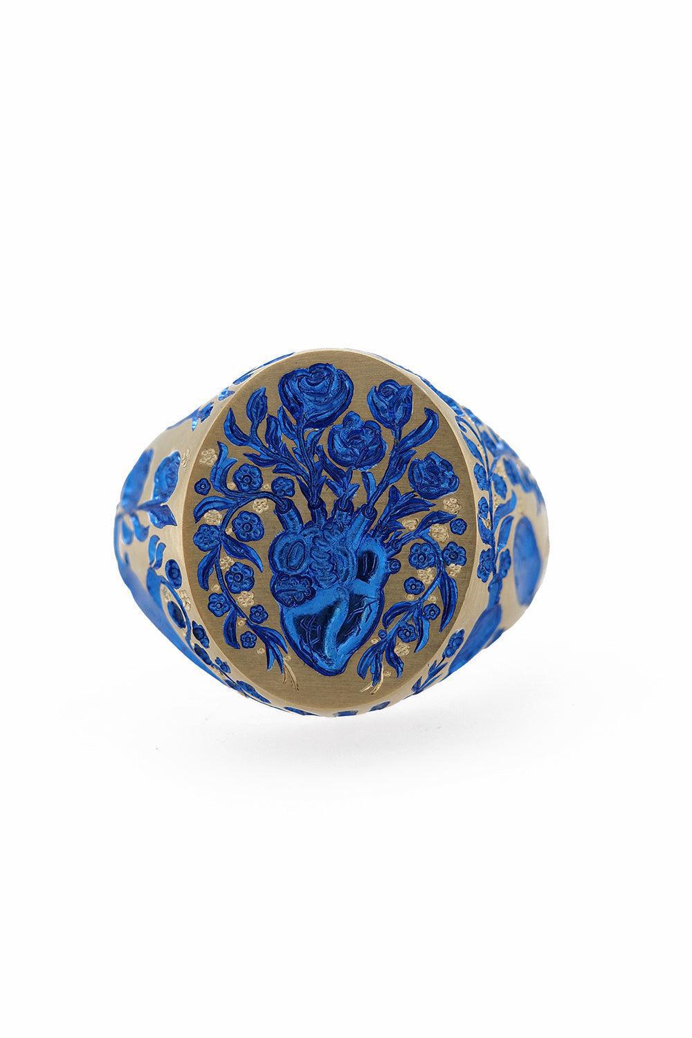 Blue Heart Classic Signet Ring-YELLOW GOLD-6.5-JEWELRYFINE JEWELRING-CASTRO SMITH