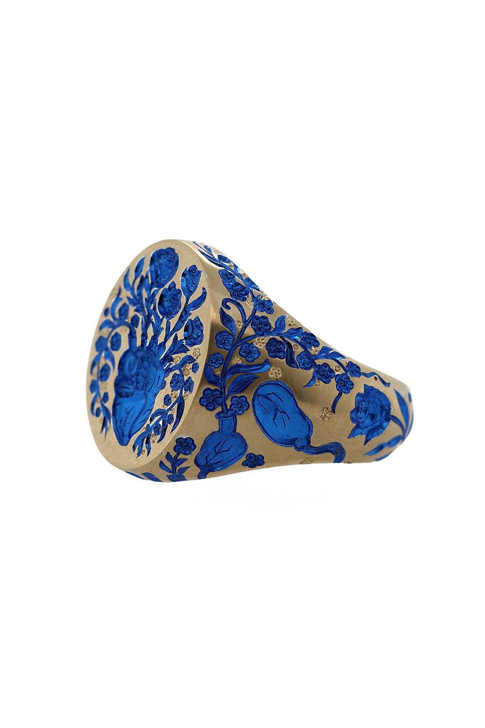 Blue Heart Classic Signet Ring-YELLOW GOLD-6.5-JEWELRYFINE JEWELRING-CASTRO SMITH