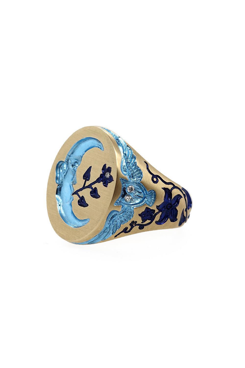 Blue Moon Owl Signet Ring-YELLOW GOLD-6.5-JEWELRYFINE JEWELRING-CASTRO SMITH