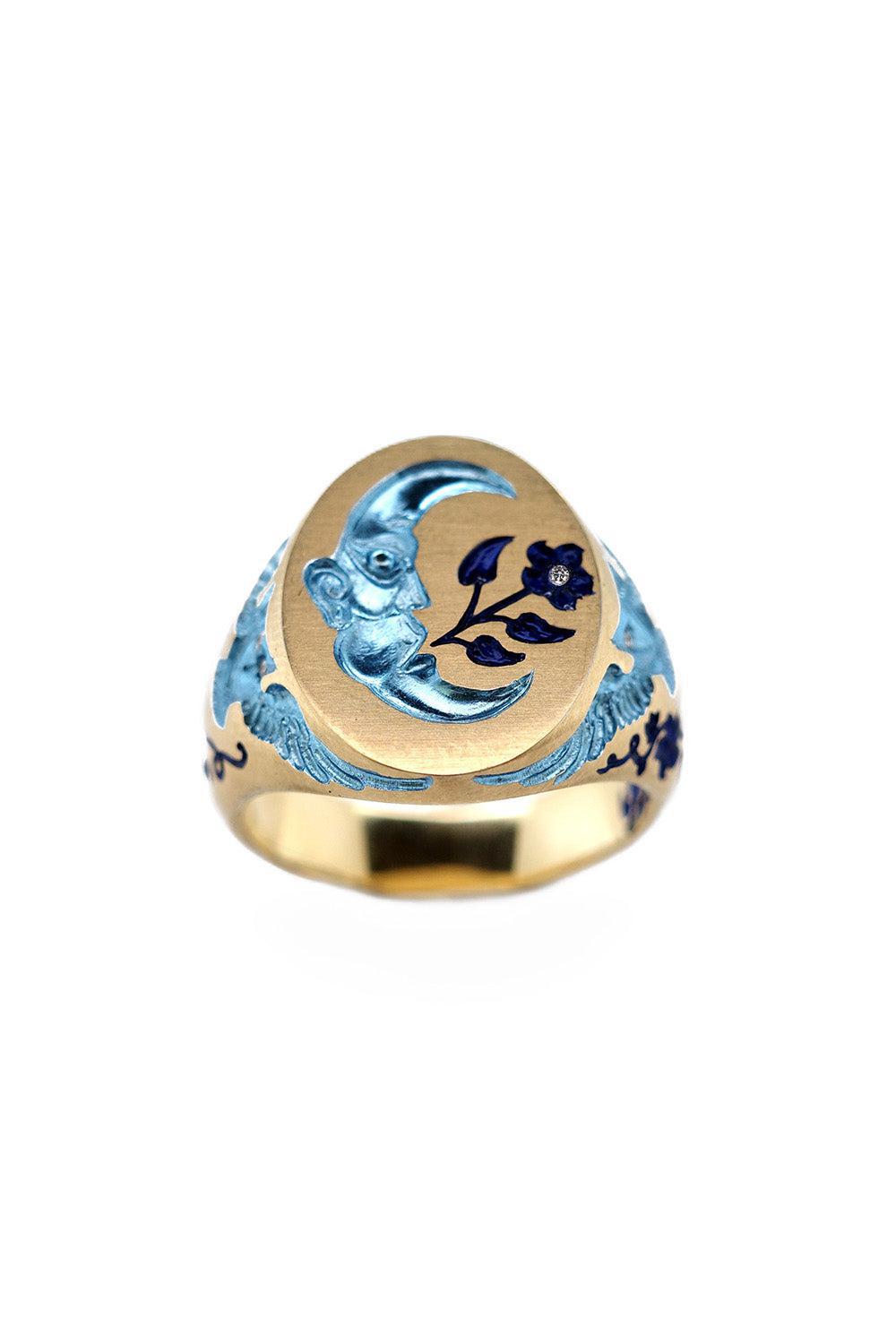 Blue Moon Owl Signet Ring-YELLOW GOLD-6.5-JEWELRYFINE JEWELRING-CASTRO SMITH