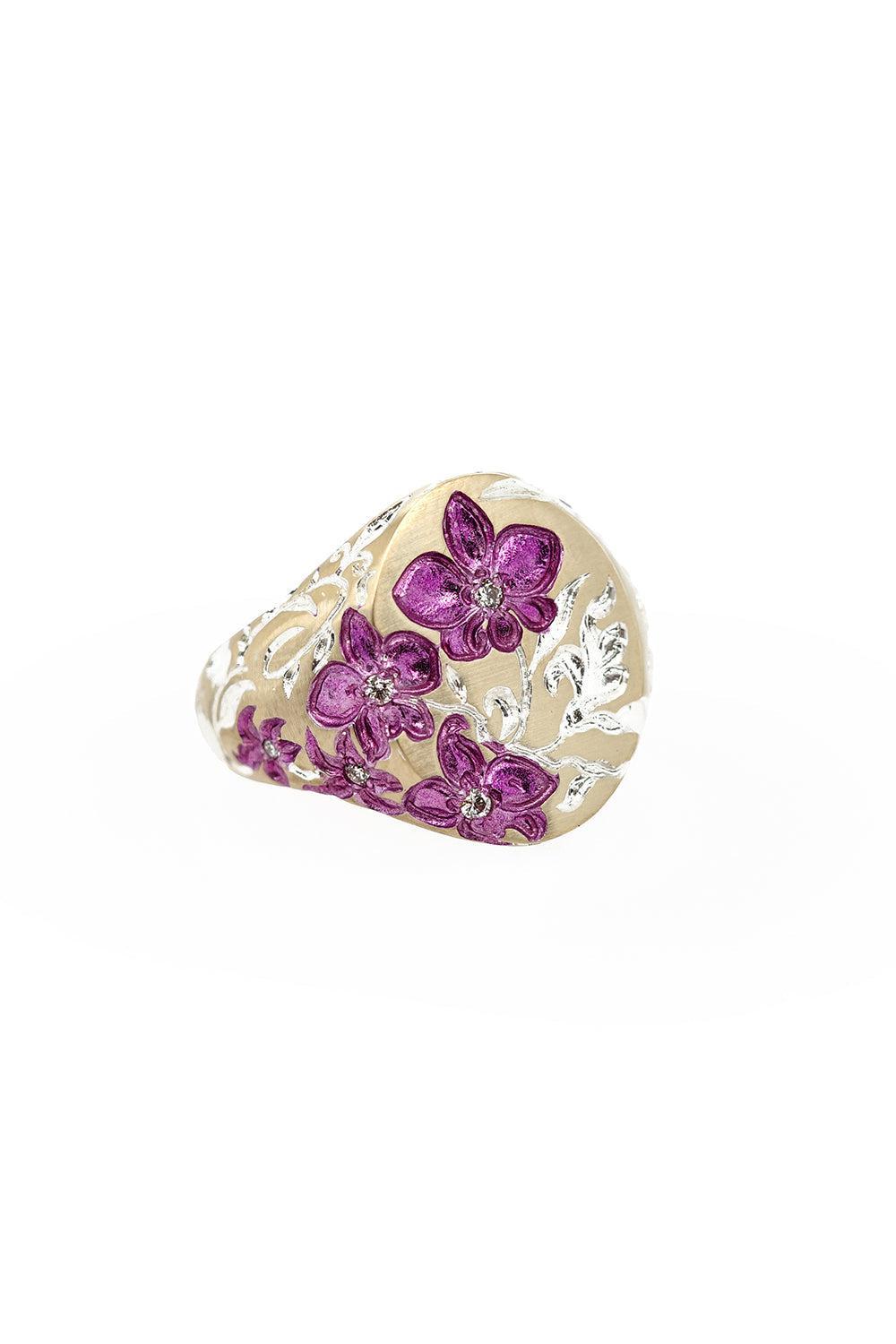 Purple Orchid Signet Ring-YELLOW GOLD-6.5-JEWELRYFINE JEWELRING-CASTRO SMITH