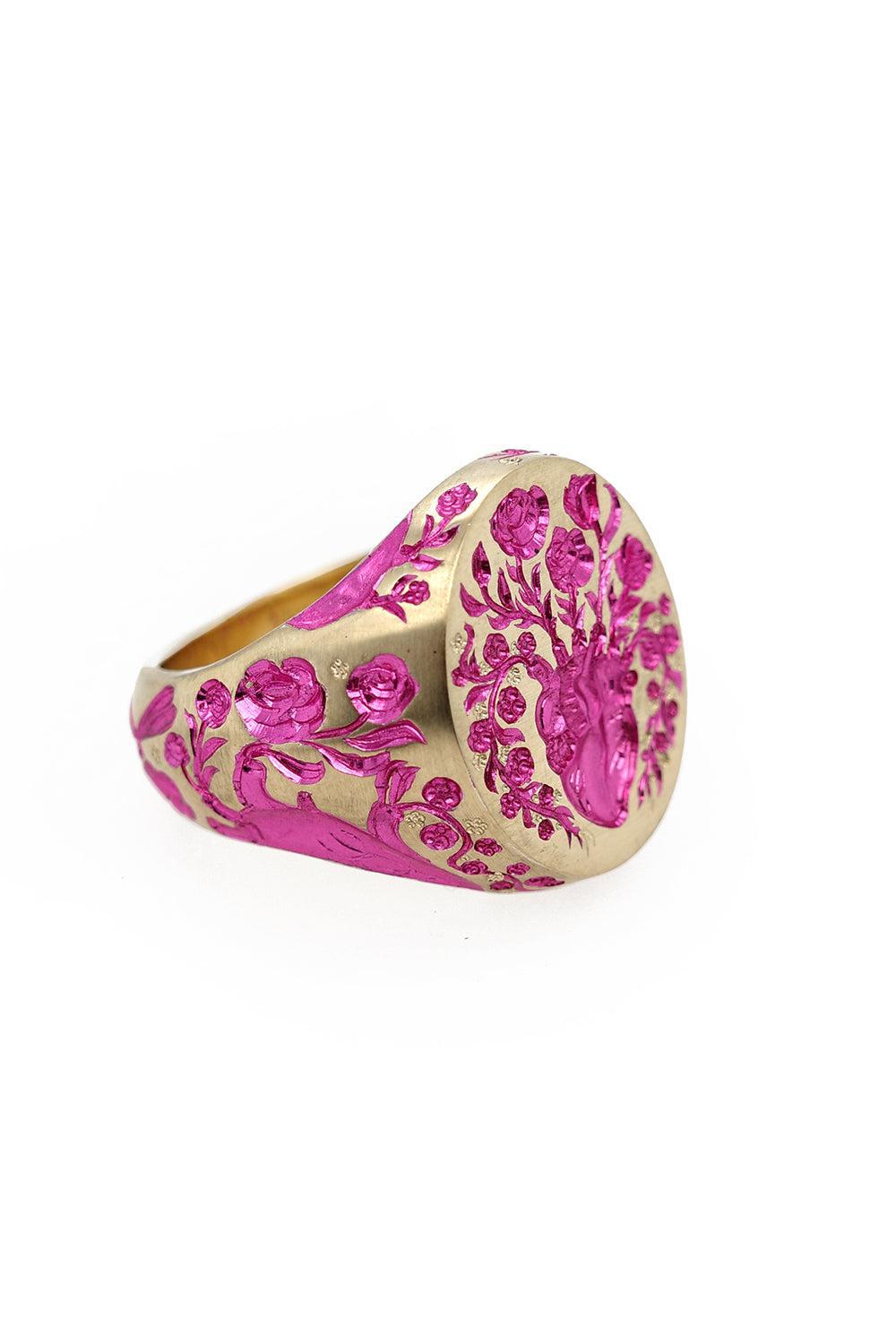 Heavy Heart Pink Signet Ring-YELLOW GOLD-7-JEWELRYFINE JEWELRING-CASTRO SMITH