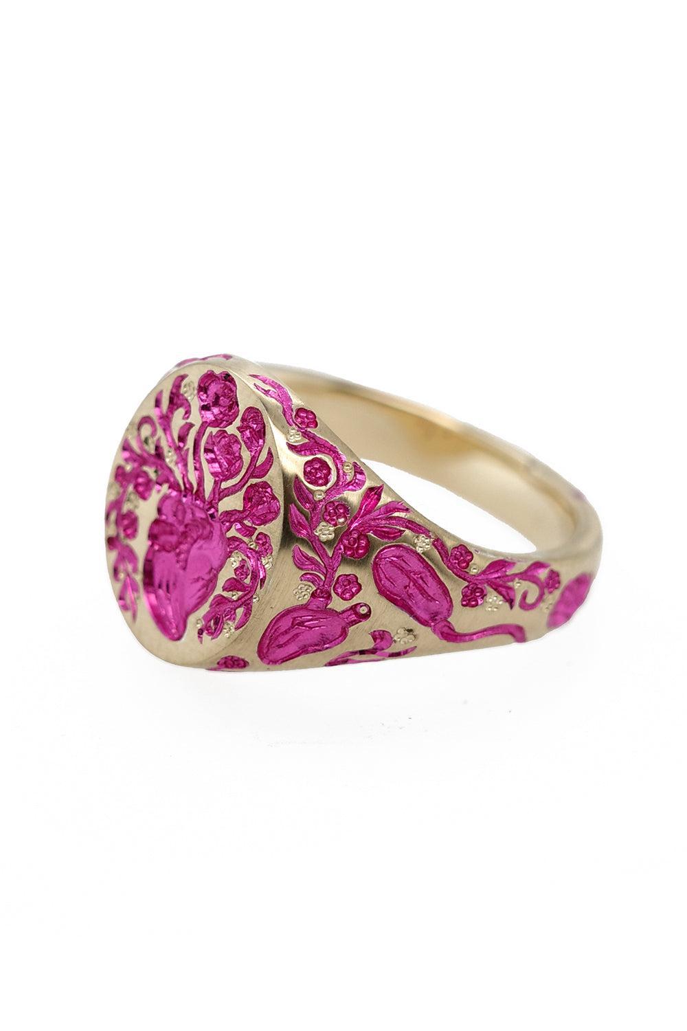 Mini Pink Heart Signet Ring-YELLOW GOLD-JEWELRYFINE JEWELRING-CASTRO SMITH