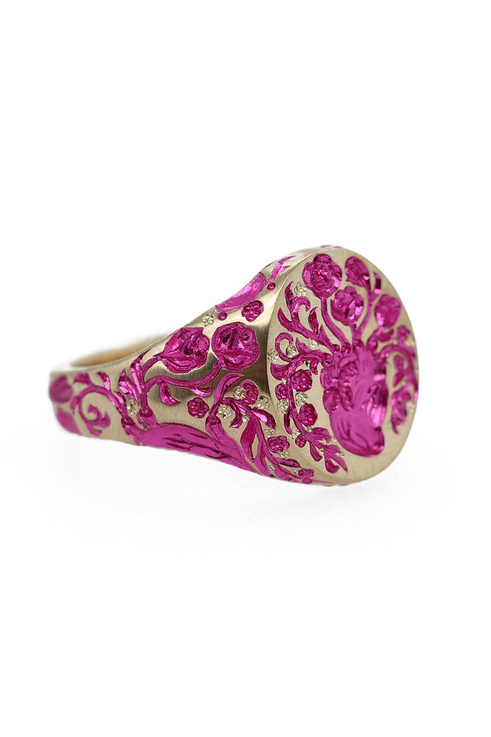 Mini Pink Heart Signet Ring-YELLOW GOLD-JEWELRYFINE JEWELRING-CASTRO SMITH