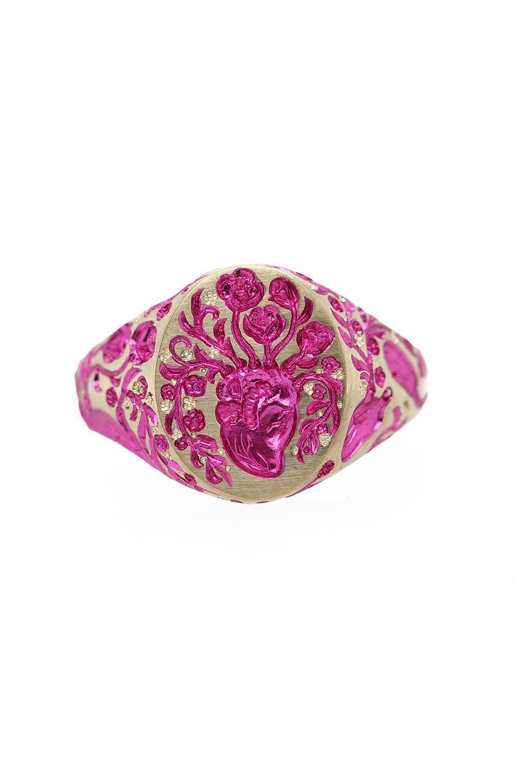Mini Pink Heart Signet Ring-YELLOW GOLD-JEWELRYFINE JEWELRING-CASTRO SMITH