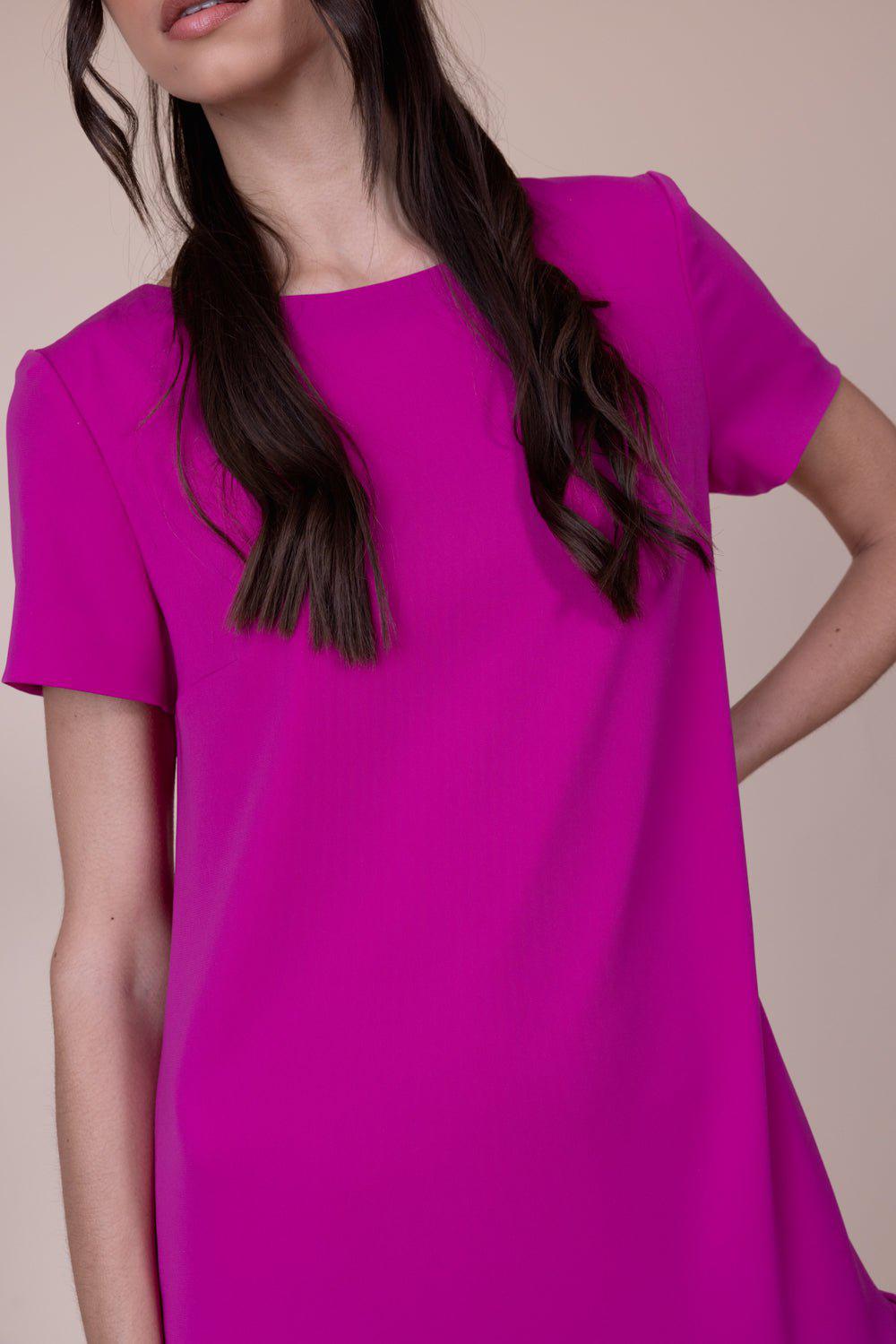 CATHERINE REGEHR-Boat Neck Ruffle Hem Dress - Magenta-