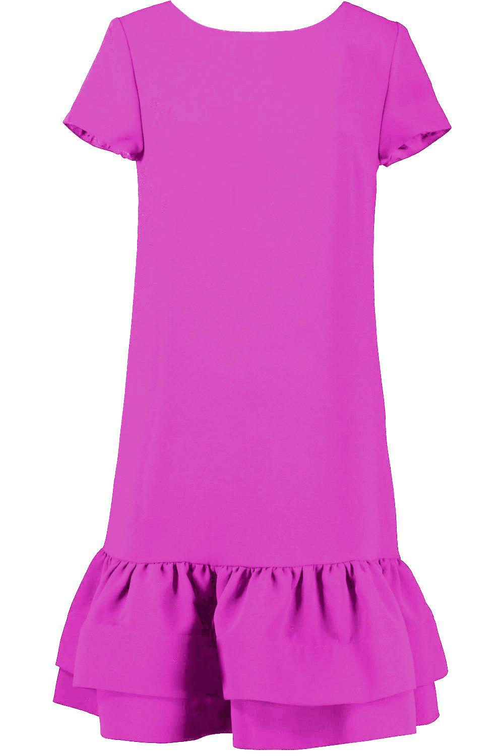 CATHERINE REGEHR-Boat Neck Ruffle Hem Dress - Magenta-