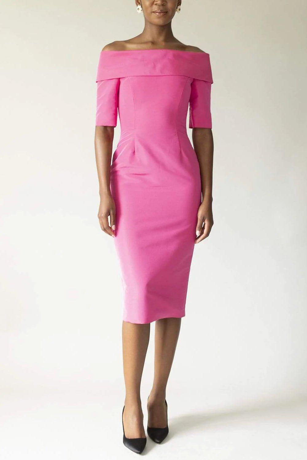 CATHERINE REGEHR-Alice Off-The-Shoulder Crepe Cocktail Dress-MAGENTA