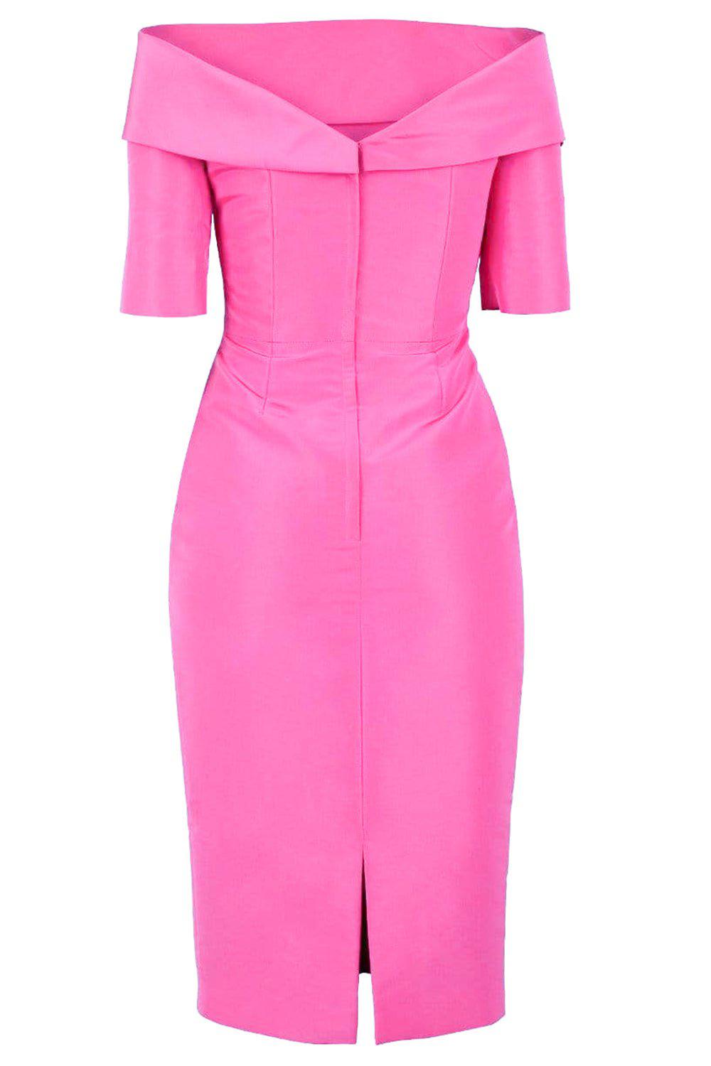 CATHERINE REGEHR-Alice Off-The-Shoulder Crepe Cocktail Dress-MAGENTA