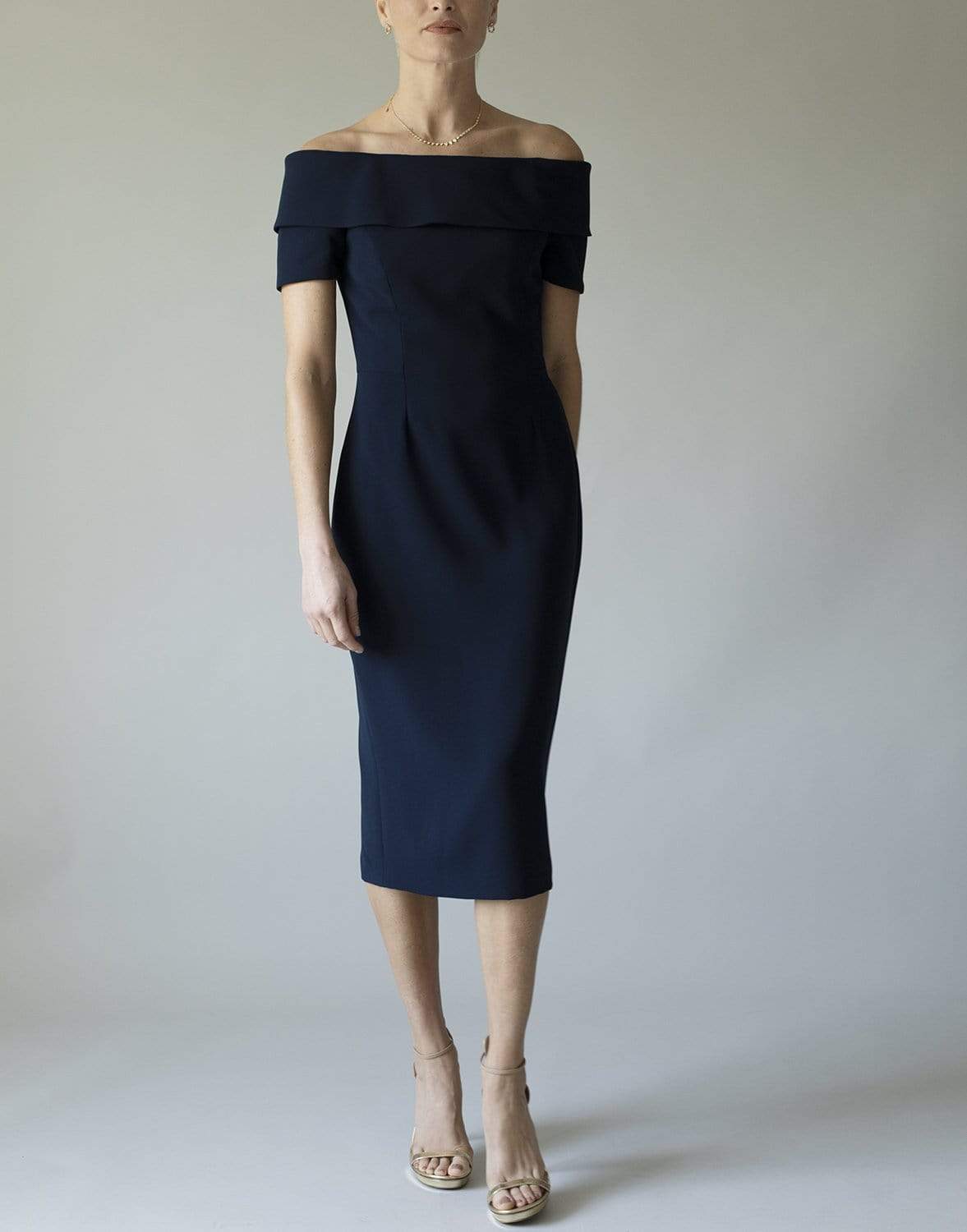CATHERINE REGEHR-Navy Off The Shoulder V-Back Alice Dress-