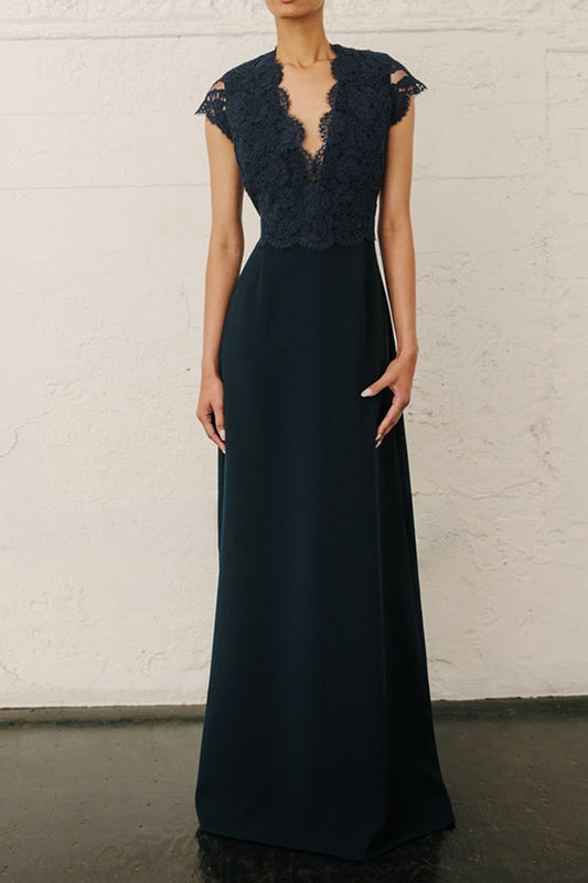 Charlotte V-Neck Lace Gown-BLUE-4-CLOTHINGDRESSGOWN-CATHERINE REGEHR