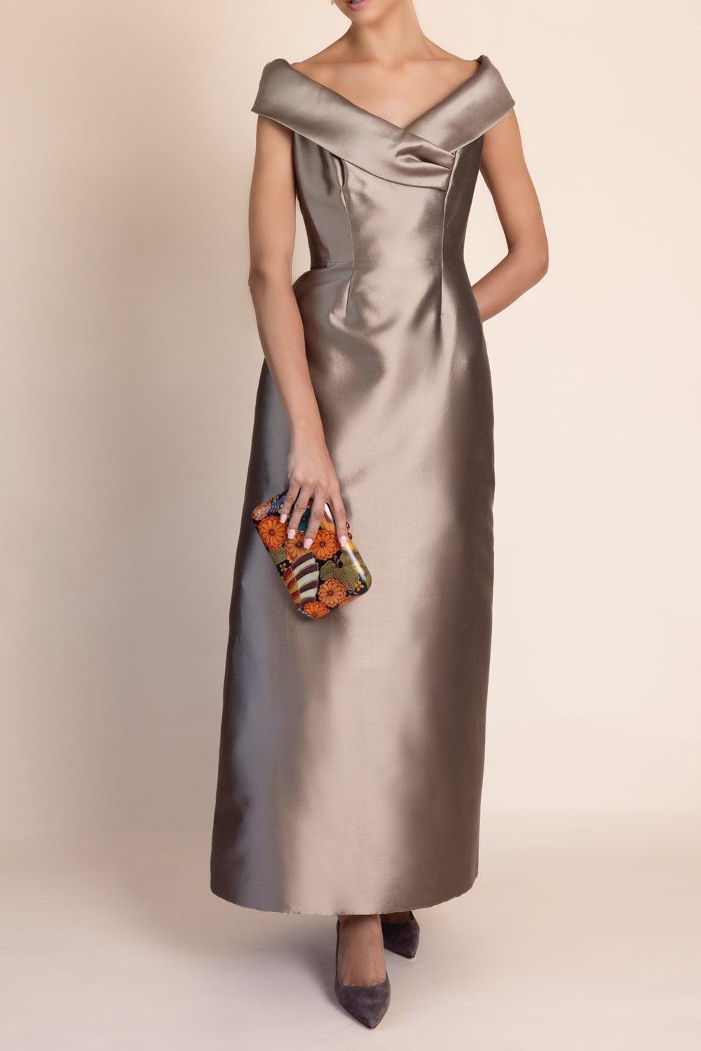 CATHERINE REGEHR-V-Neck Off the Shoulder Dress-