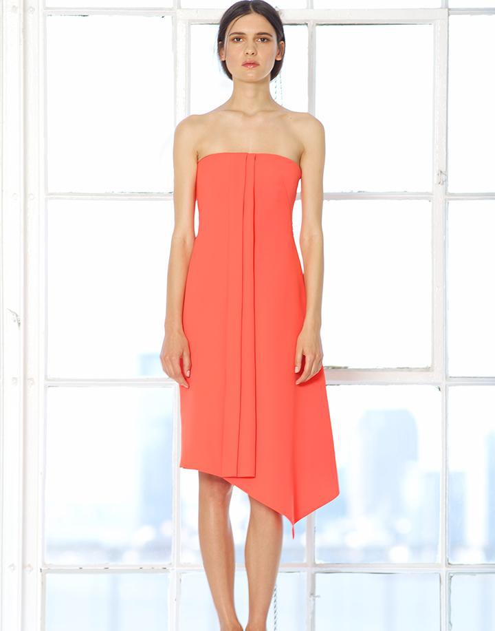 CEDRIC CHARLIER-Strapless Drape Side Dress-RED