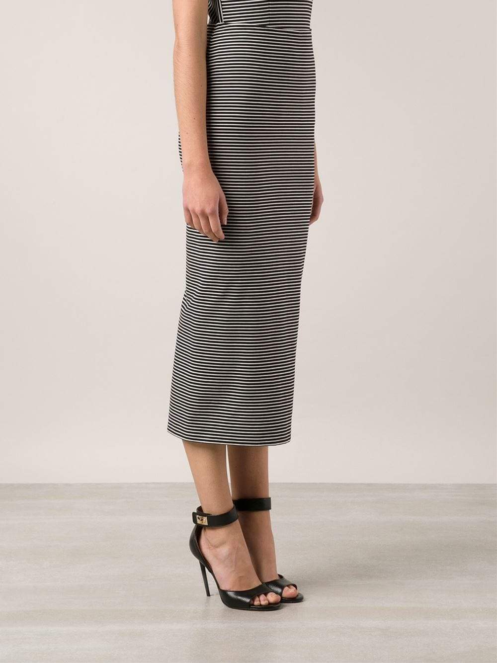 CEDRIC CHARLIER-Striped Midi Skirt-
