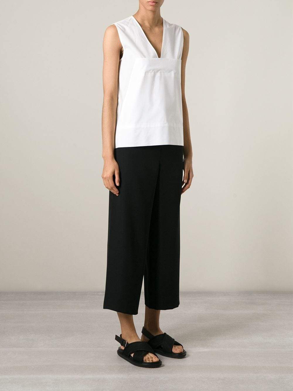 CEDRIC CHARLIER-Poplin V-Neck Top-