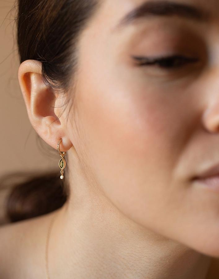 CELINE DAOUST-Marquis Tourmaline and Diamond Single Earring-YELLOW GOLD