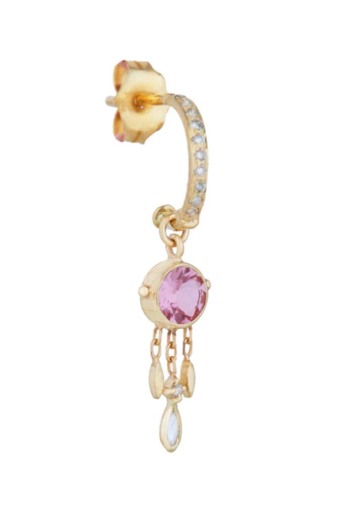 CELINE DAOUST-Pink Tourmaline Single Hoop Earring-YELLOW GOLD