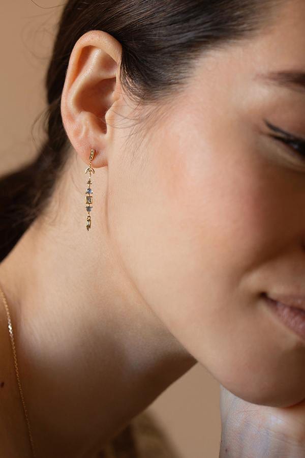 CELINE DAOUST-Rainbow Moonstone and Diamond Crescent Earrings-YELLOW GOLD