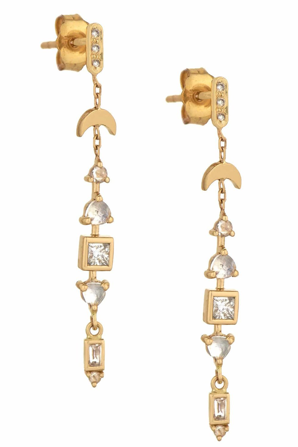 CELINE DAOUST-Rainbow Moonstone and Diamond Crescent Earrings-YELLOW GOLD