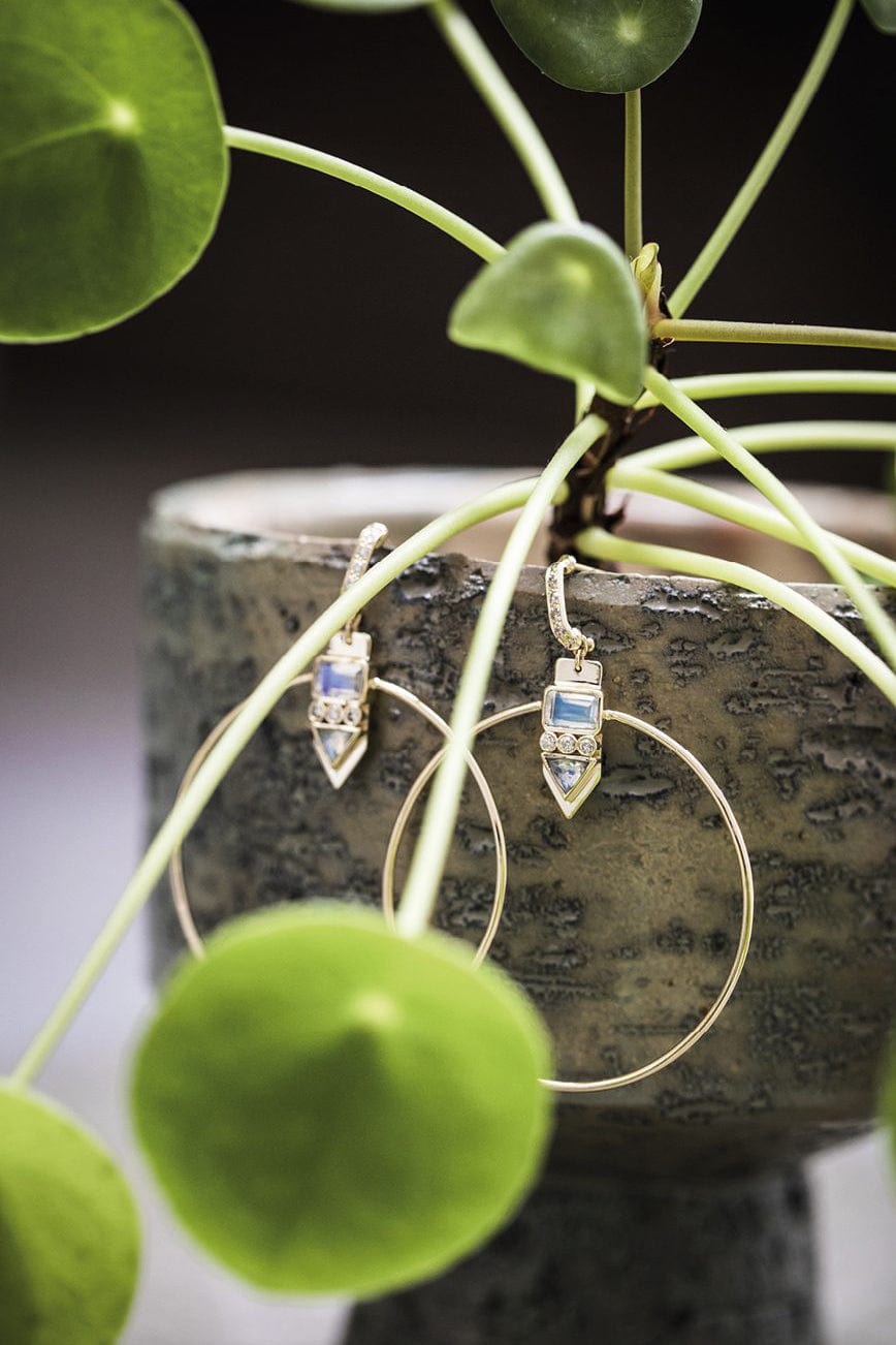 CELINE DAOUST-Totem Moonstone Single Hoop Earring-YELLOW GOLD