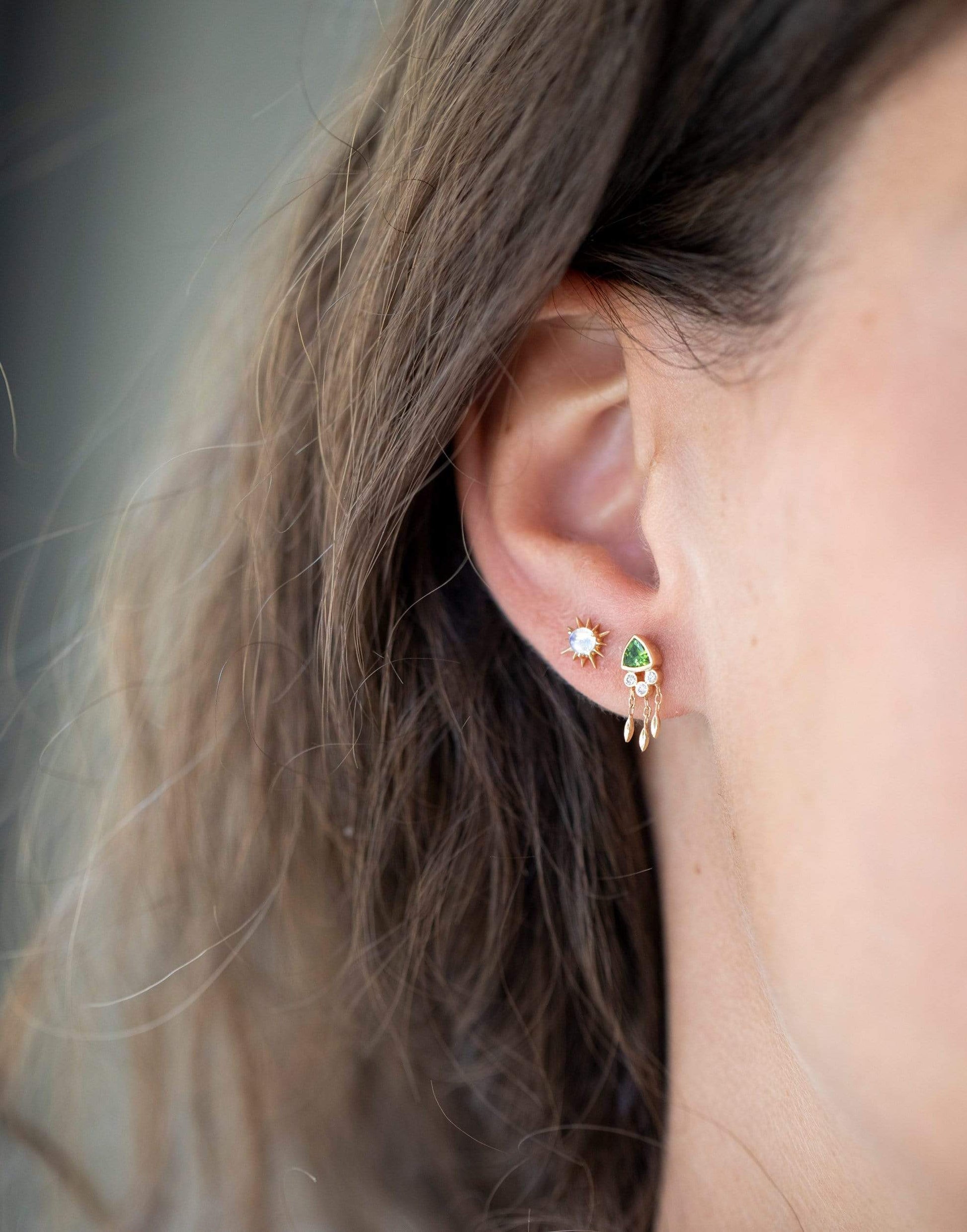 CELINE DAOUST-Trillion Tourmaline and Diamond Fringe Single Earring-YELLOW GOLD