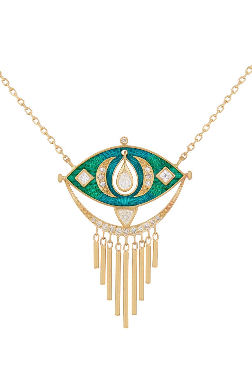 CELINE DAOUST-Blue Green Enamel Eye Necklace-YELLOW GOLD
