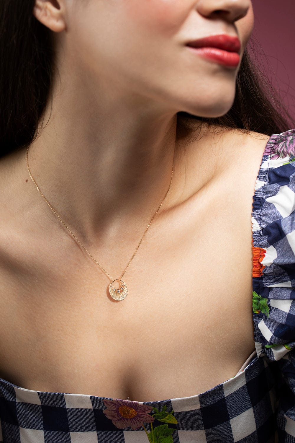 CELINE DAOUST-Five Diamonds Moon Crescent Necklace-YELLOW GOLD