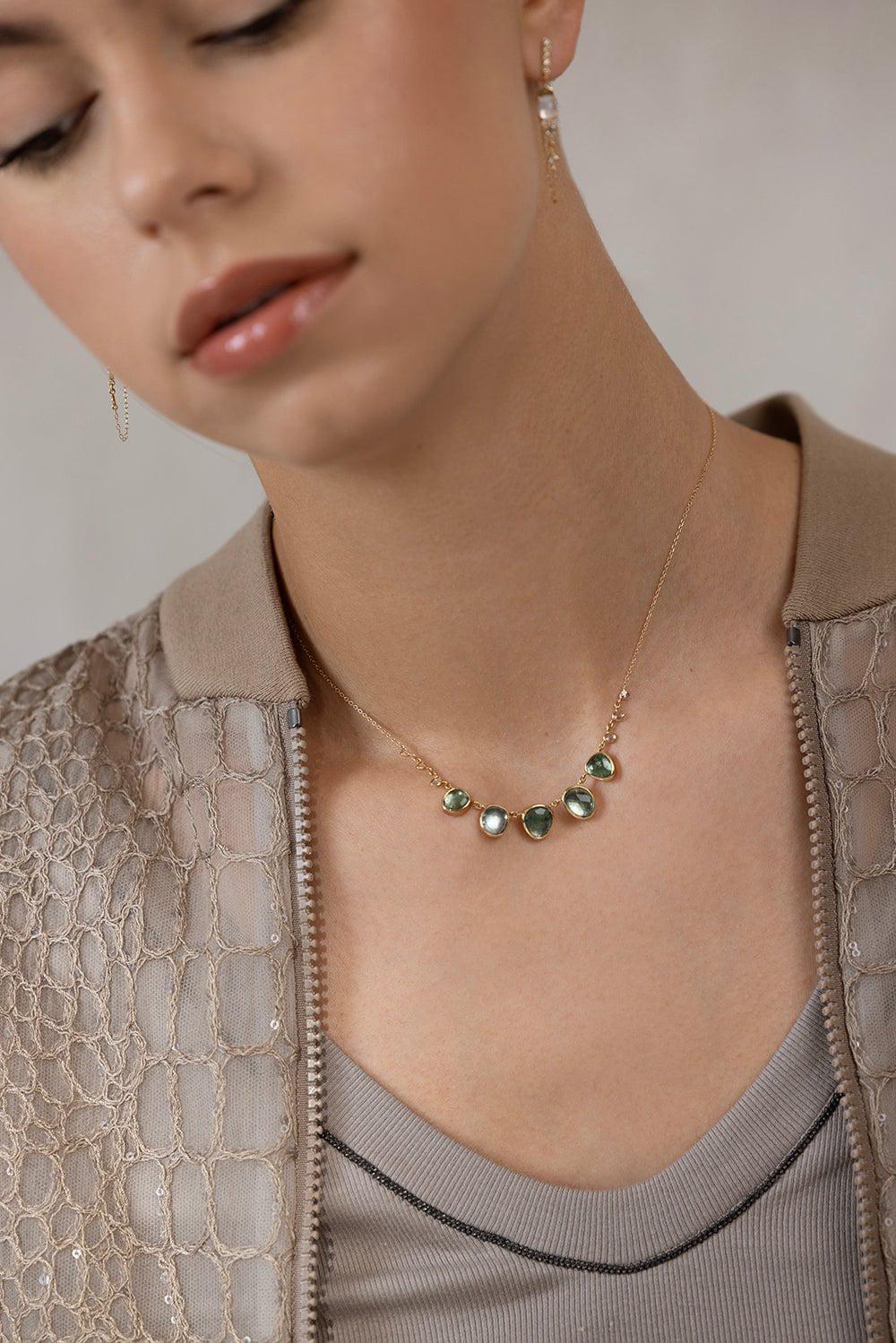 CELINE DAOUST-Green Tourmaline and Diamond Necklace-YELLOW GOLD