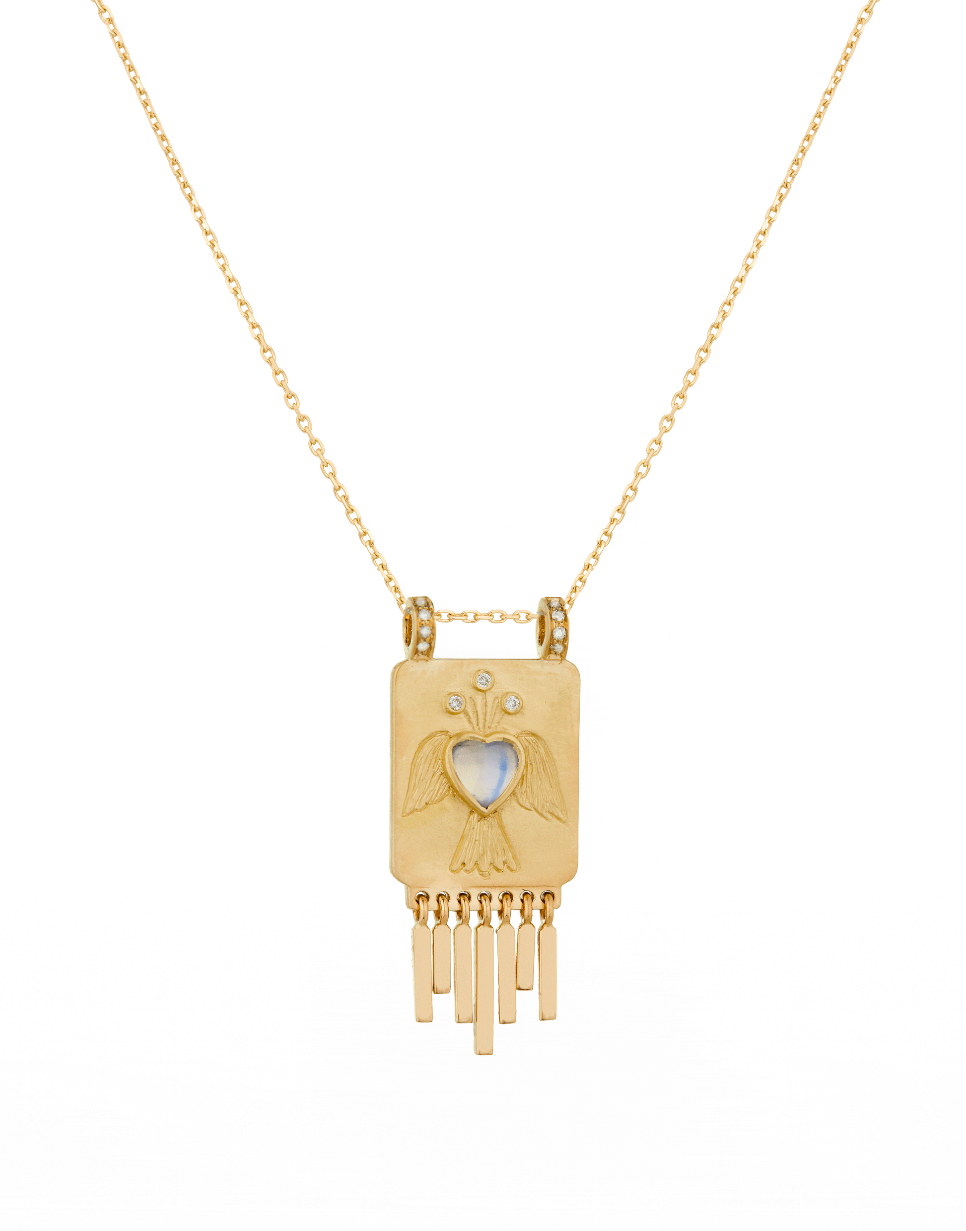 CELINE DAOUST-Heart Moonstone Plate & Diamonds Necklace-YELLOW GOLD