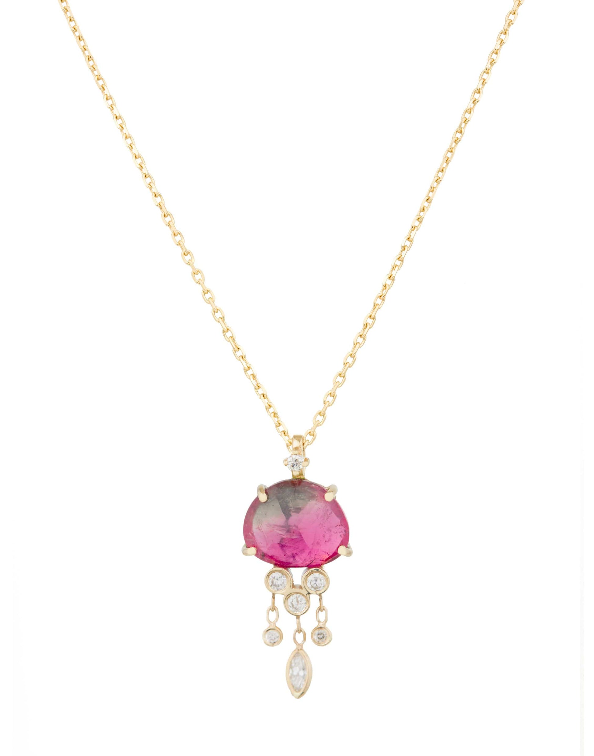 CELINE DAOUST-Pink Tourmaline & Dangling Diamonds Jellyfish Necklace-YELLOW GOLD