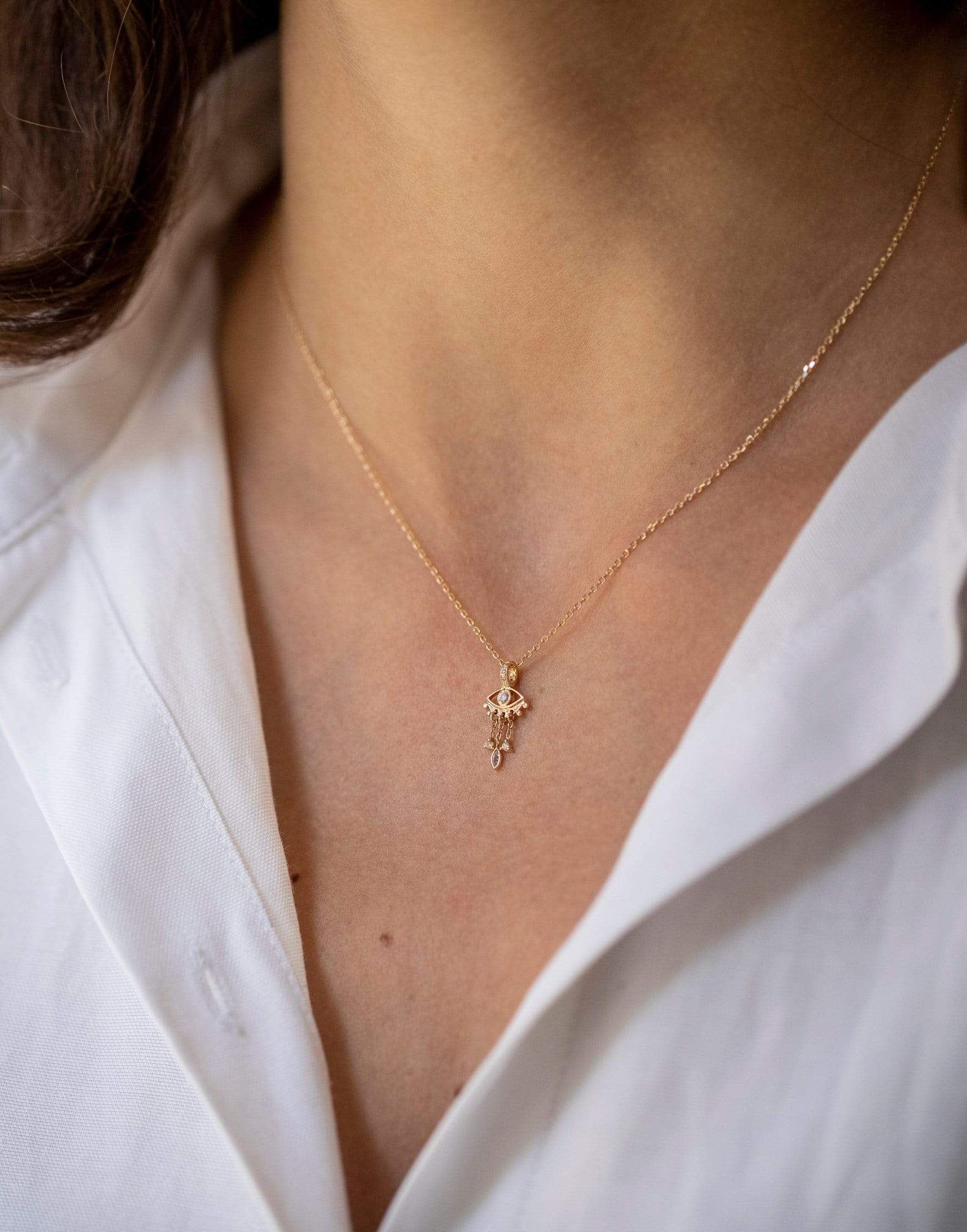 CELINE DAOUST-Small Diamond Eye Dangle Necklace-YELLOW GOLD