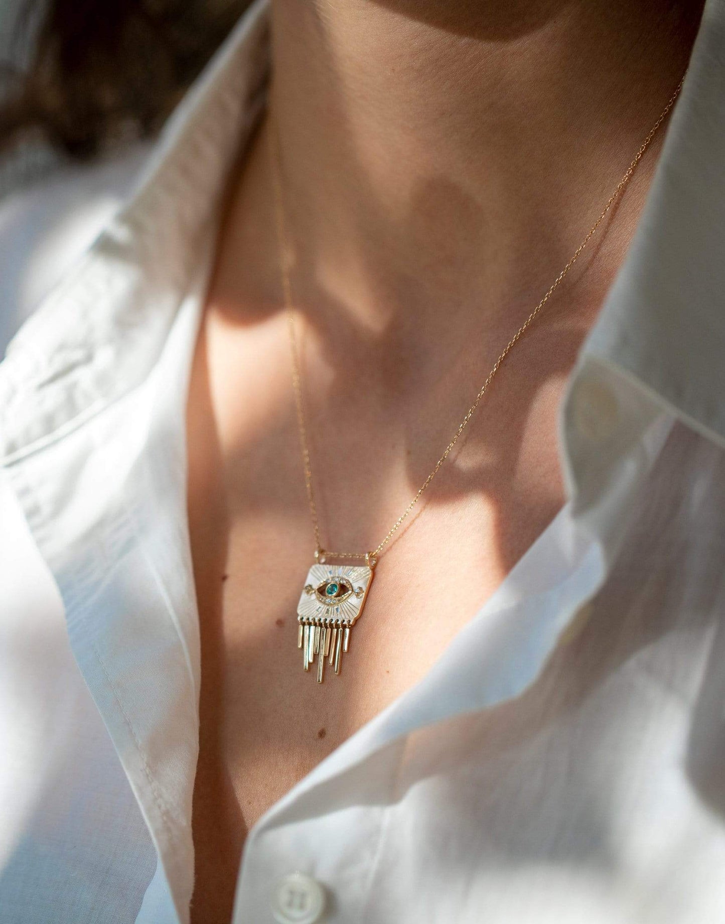 CELINE DAOUST-Tourmaline and Diamond Open Eye Charm Necklace-YELLOW GOLD