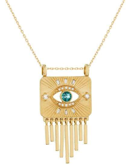 CELINE DAOUST-Tourmaline and Diamond Open Eye Charm Necklace-YELLOW GOLD