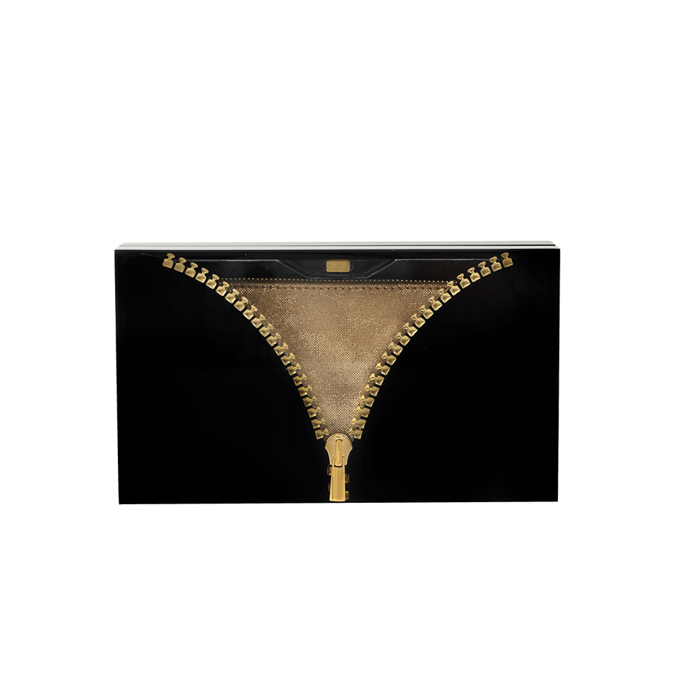 CHARLOTTE OLYMPIA-Pandora Unzipped Perspex Clutch-BLACK