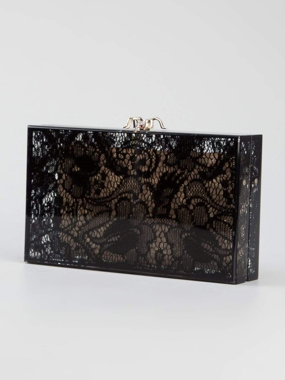 CHARLOTTE OLYMPIA-Pandora Lacey Perspex Clutch-BLK/TRAN