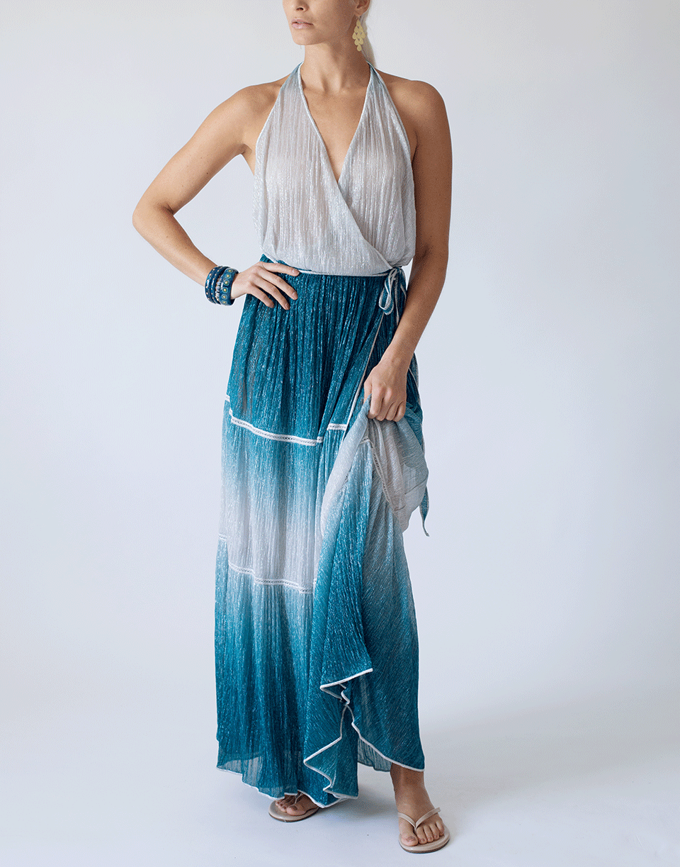 CHIO-Long Maxi Wrap Dress-BLUE