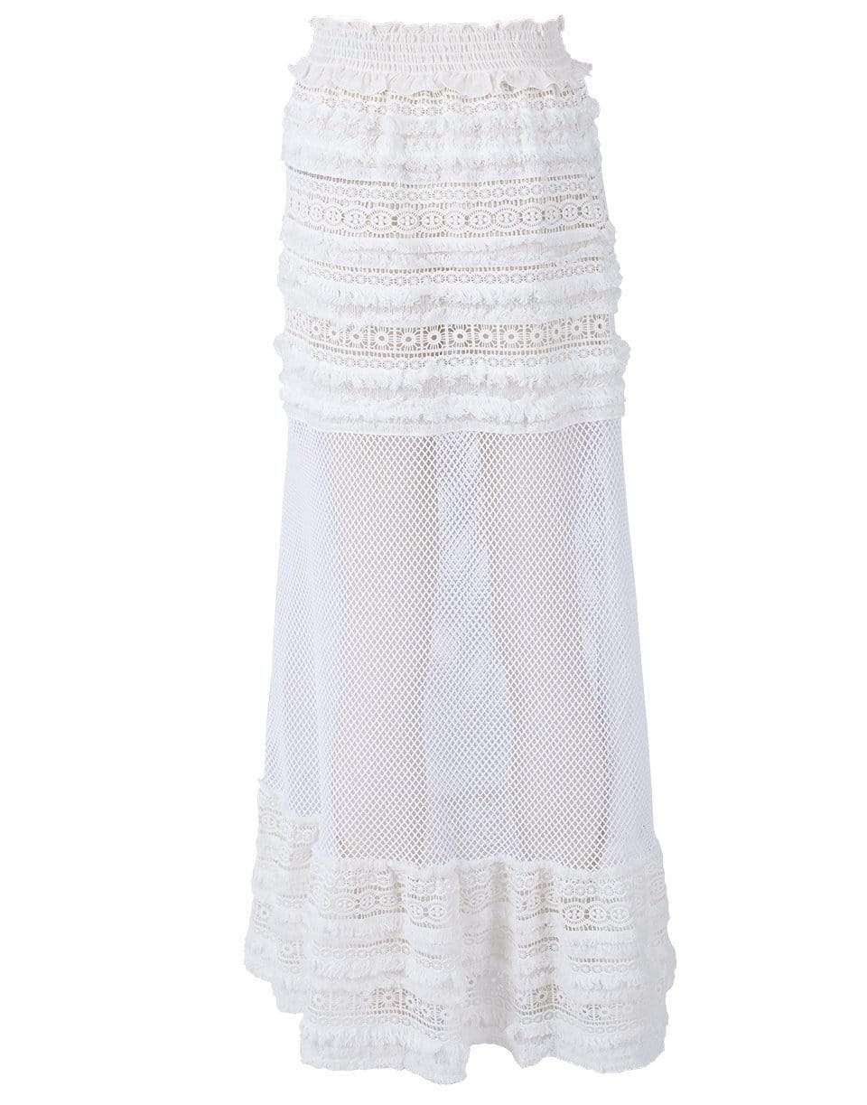 CHIO-Long Macrame Fringe Skirt-WHITE